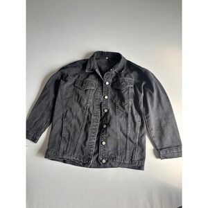 Black Denim Jacket Women Cropped Button Trucker Casual Short Coat